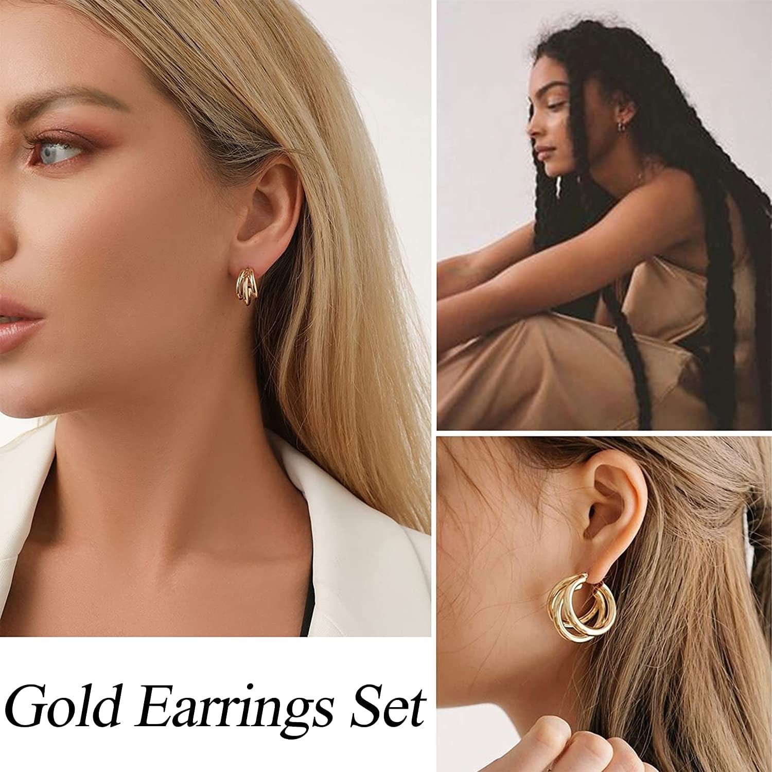 32 Pairs Gold Hoop Earrings Set for Women Girls, Fashion Chain Link Hoop Stud Drop Dangle Earrings Boho Statement Hypoallergenic Earrings for Christmas Jewelry Gift Apparel & Accessories > Jewelry > Earrings ShowAgain