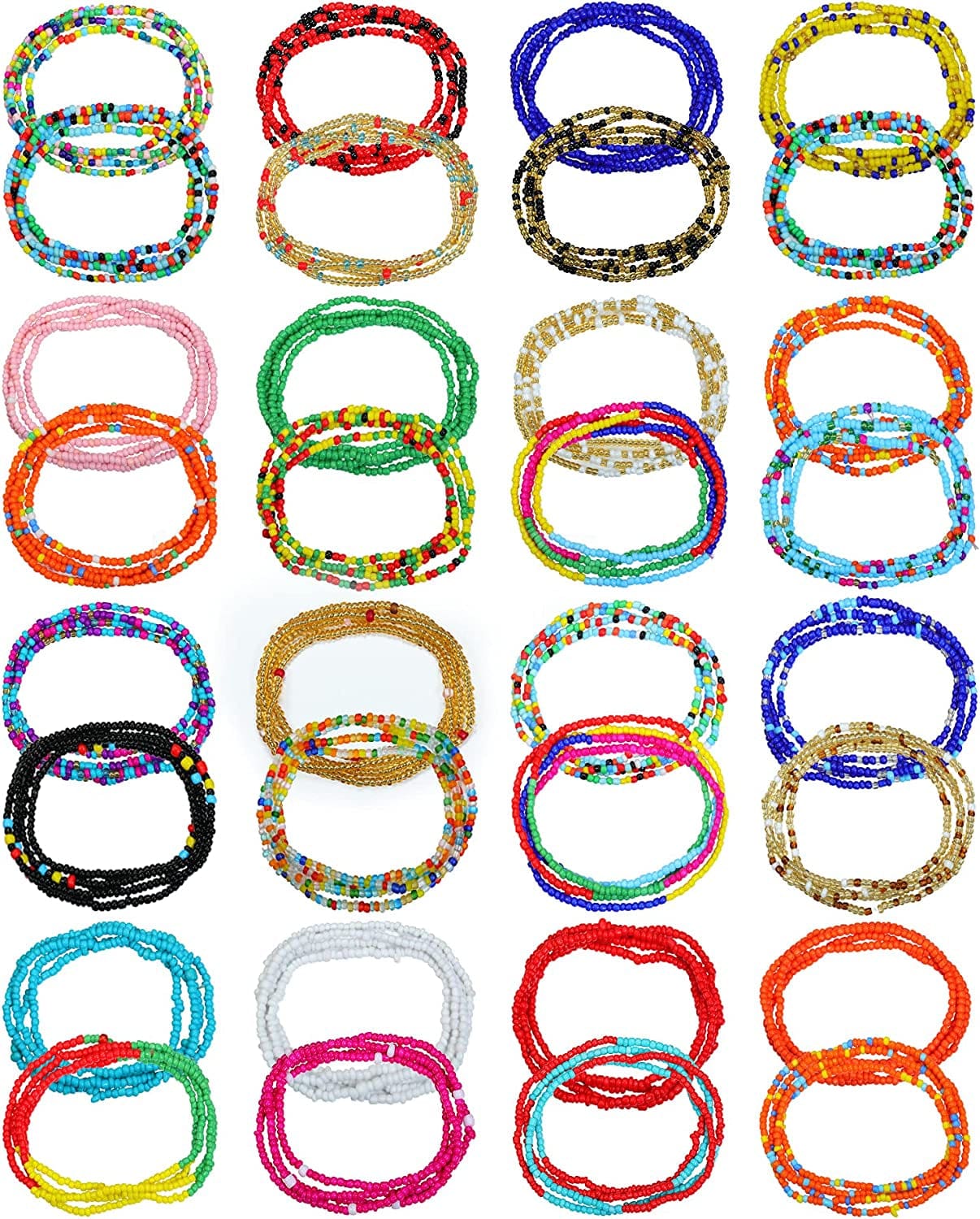 32 PCS Waist Bead Chains for Women Colorful Summer Body Chains Belly Beads Bikini Jewelry Chains Bead Waist Chains Set Apparel & Accessories > Jewelry > Body Jewelry KELAIEN Waist Bead Chains Set B