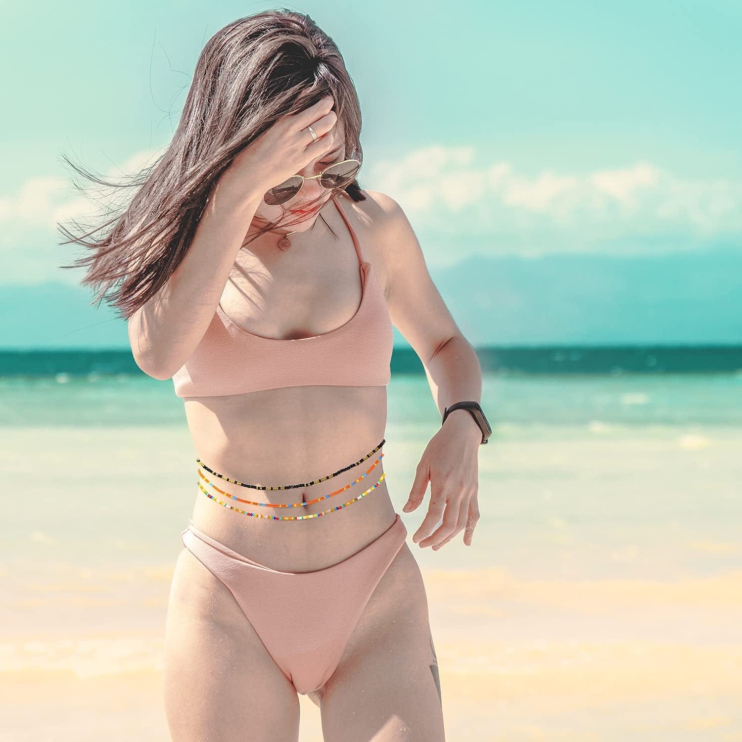 32 PCS Waist Bead Chains for Women Colorful Summer Body Chains Belly Beads Bikini Jewelry Chains Bead Waist Chains Set Apparel & Accessories > Jewelry > Body Jewelry KELAIEN