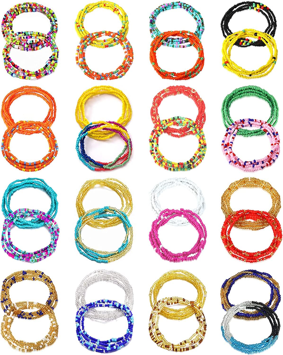 32 PCS Waist Bead Chains for Women Colorful Summer Body Chains Belly Beads Bikini Jewelry Chains Bead Waist Chains Set Apparel & Accessories > Jewelry > Body Jewelry KELAIEN Waist Bead Chains Set A