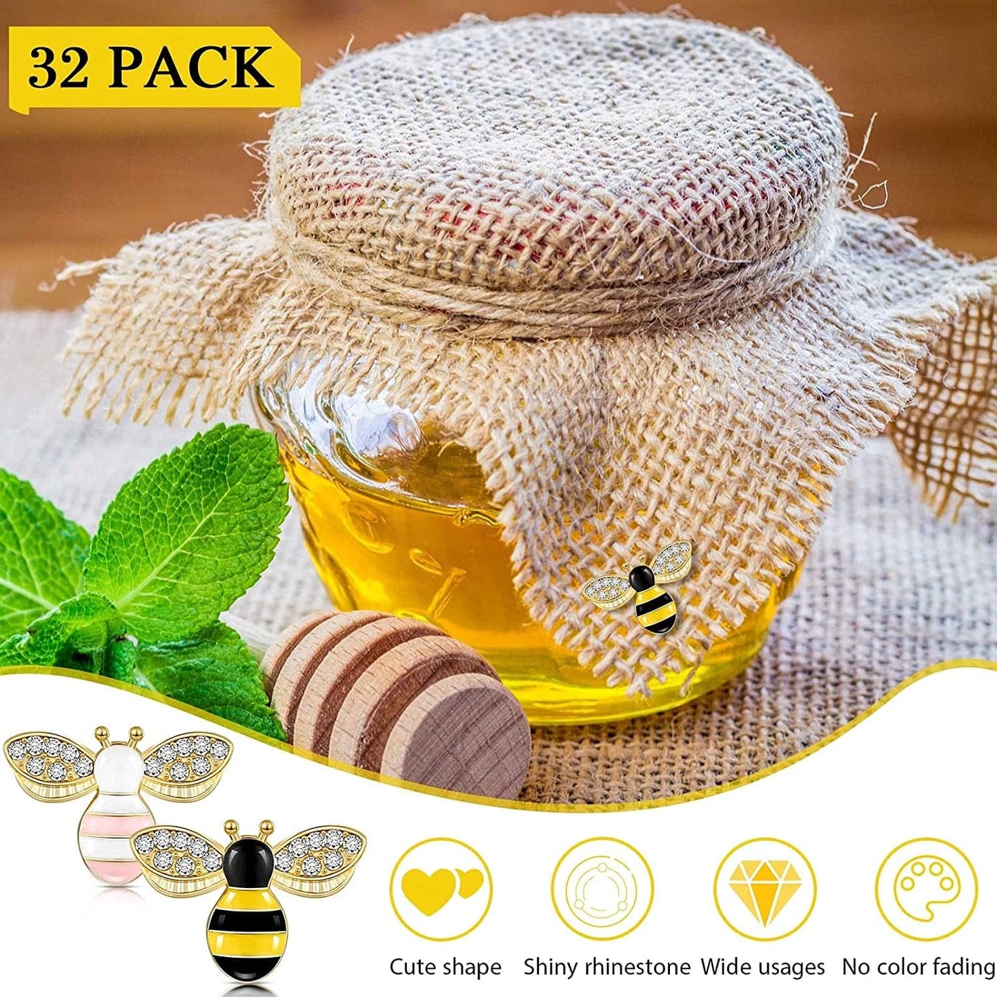 32 Pieces Bee Charm Pendants with Rhinestone Enamel Bee Pendant Crafts Honeybee Pendant Charms Honeybee Pendants Embellishments with Rhinestone Bee Pendant Bulk for Jewelry Making