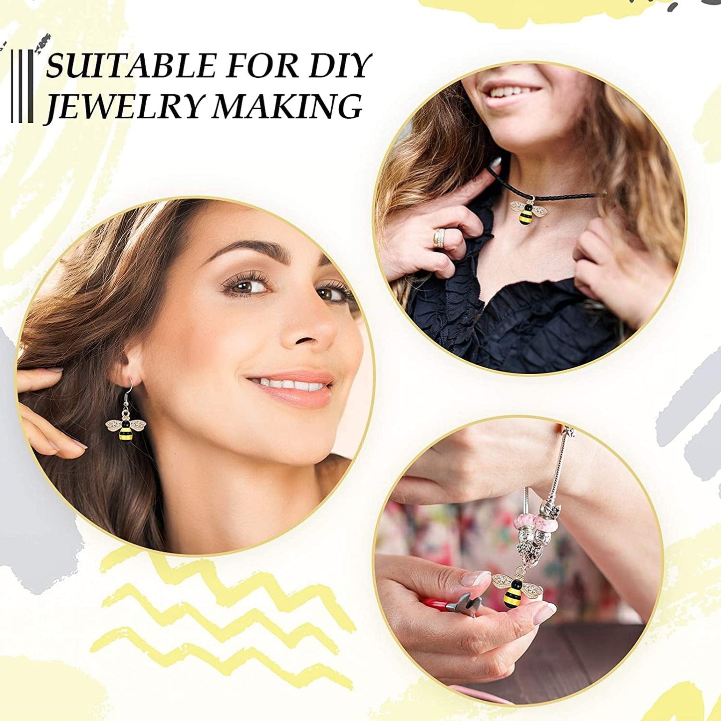 32 Pieces Bee Charm Pendants with Rhinestone, Honeybee Charms Pendants for Jewelry Making, DIY Craft, Earring, Necklace and Bracelet