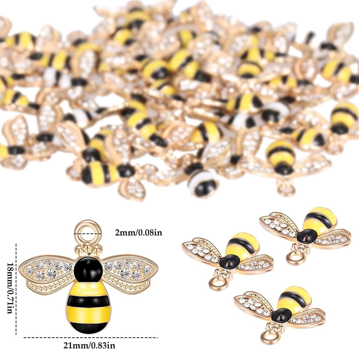 32 Pieces Bee Charm Pendants with Rhinestone, Honeybee Charms Pendants for Jewelry Making, DIY Craft, Earring, Necklace and Bracelet