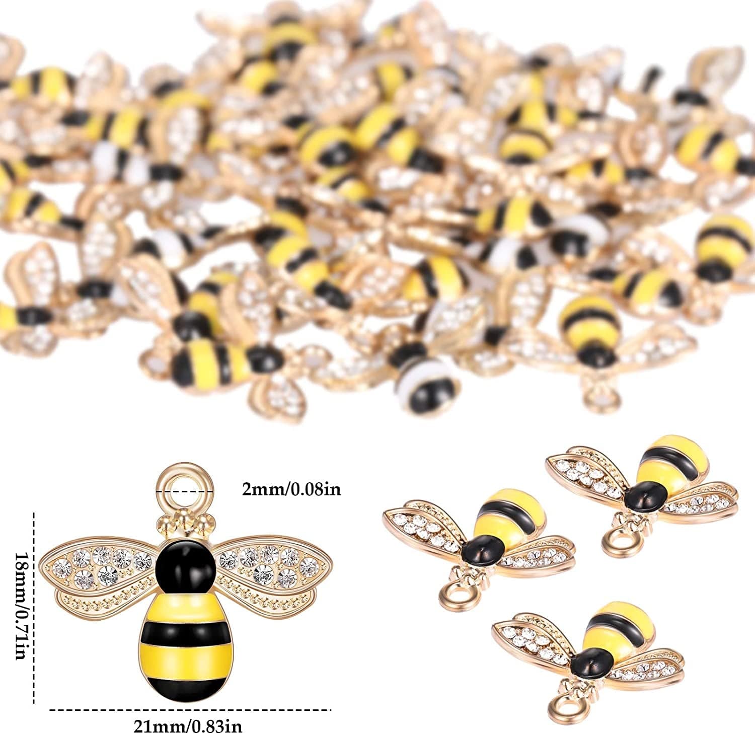 32 Pieces Bee Charm Pendants with Rhinestone, Honeybee Charms Pendants for Jewelry Making, DIY Craft, Earring, Necklace and Bracelet