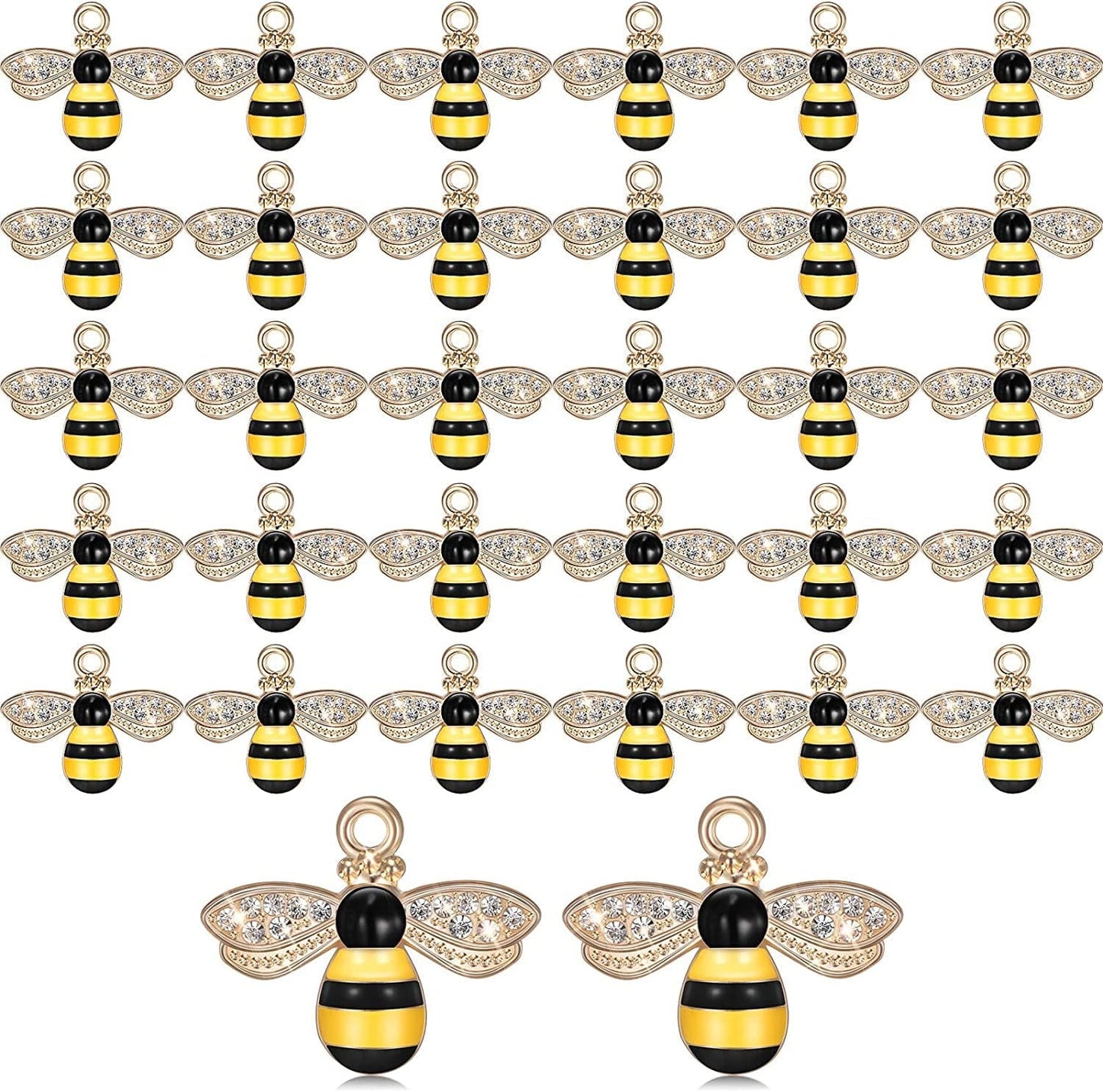 32 Pieces Bee Charm Pendants with Rhinestone, Honeybee Charms Pendants for Jewelry Making, DIY Craft, Earring, Necklace and Bracelet