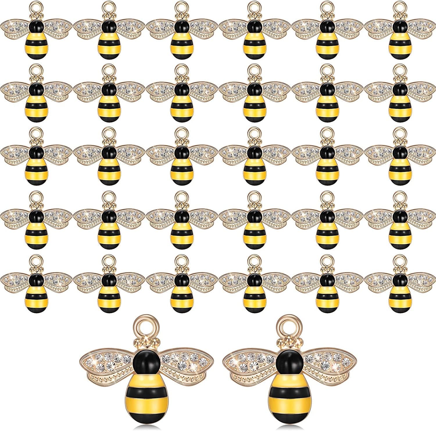 32 Pieces Bee Charm Pendants with Rhinestone, Honeybee Charms Pendants for Jewelry Making, DIY Craft, Earring, Necklace and Bracelet