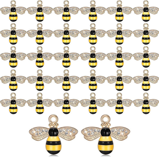 32 Pieces Bee Charm Pendants with Rhinestone, Honeybee Charms Pendants for Jewelry Making, DIY Craft, Earring, Necklace and Bracelet