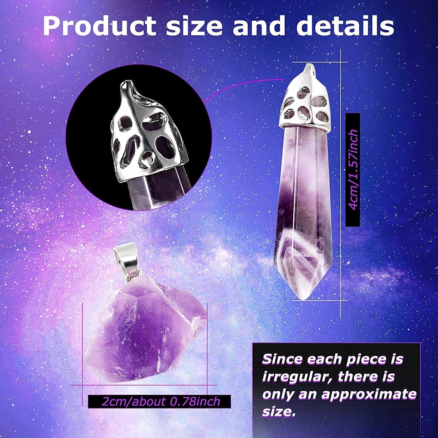 32 Pieces Bullet Necklace Amethyst Pendants Amethyst Necklace Natural Gemstone Gemstone Pendants Set Including 20 Irregular Rock Pendant and 12 Bullet Shape Charms for DIY Jewelry Making Supplies