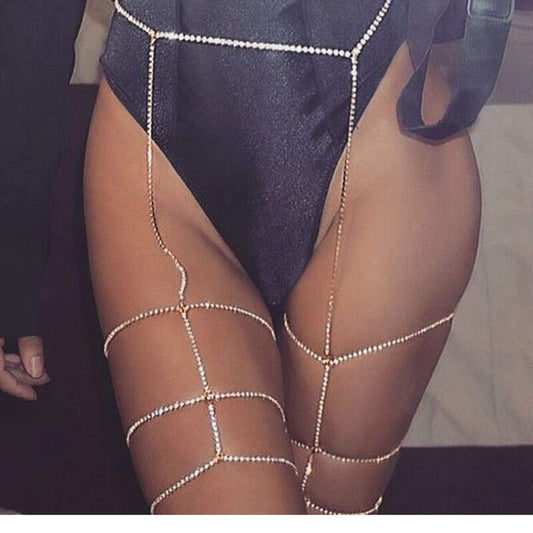 Jeweky Boho Layered Leg Chain Crystal Body Chains Sexy Belly Harness Beach Nightclub Rave Waist Body Accessories Jewelry for Women and Girls (Gold) Apparel & Accessories > Jewelry > Body Jewelry Jeweky