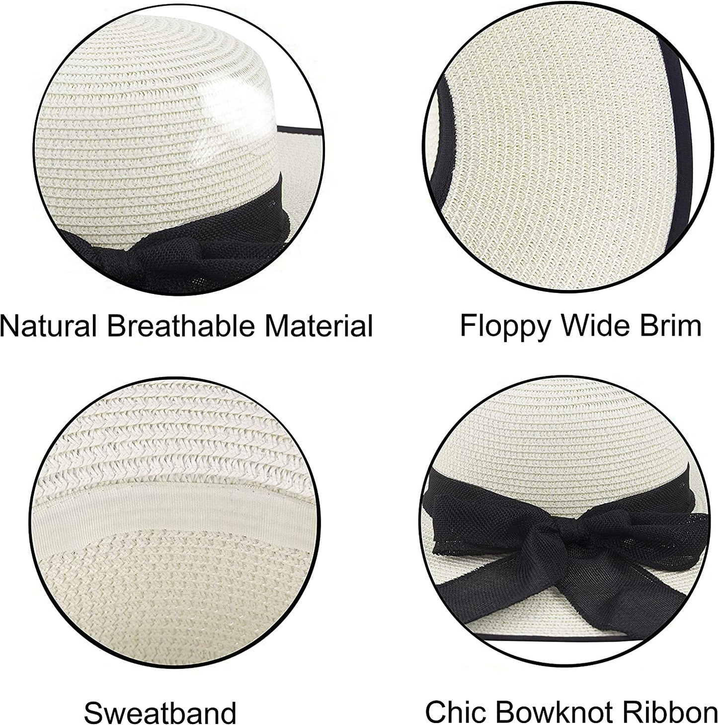Muryobao Womens Sun Straw Hat Wide Brim UV UPF 50 Summer Hat Foldable Roll up Floppy Beach Cap for Women Apparel & Accessories > Clothing Accessories > Hats Muryobao