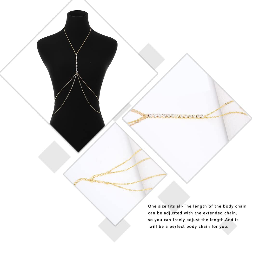 Jerany Rhinestone Sexy Body Waist Chain Gold Layered Body Necklace Party Body Accessories for Women and Girls Apparel & Accessories > Jewelry > Body Jewelry Jerany