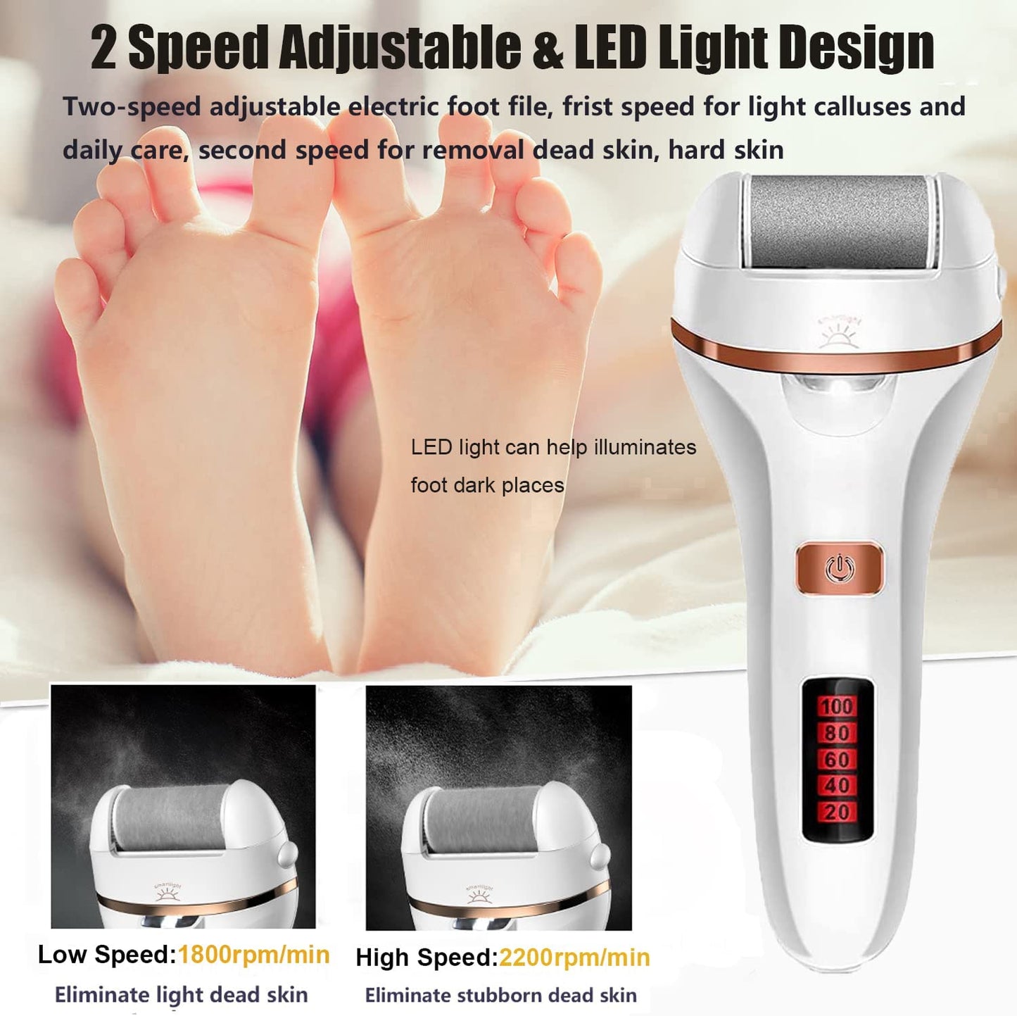 Electric Callus Remover for Feet, Rechargeable Foot Callus Remover Electric Pedicure Foot File, Foot Scrubber Dead Skin Remover Foot Care Kit Professional Pedicure Tools with 2 Speed/Lcd Display Health & Beauty > Personal Care > Foot Care AOMEES