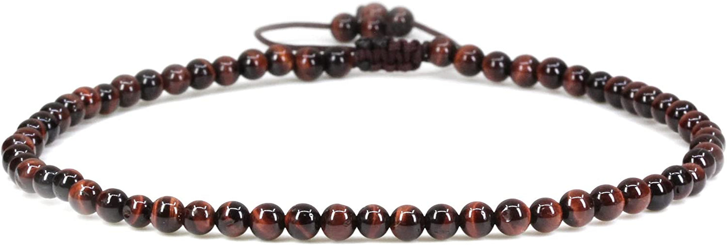 Keleny Natural Gemstone 4Mm round Bead Charm Stretch Anklet for Women Brown Rope Adjustable 8.6-11 Inch Apparel & Accessories > Jewelry > Anklets Kelenystones Red Tiger Eye
