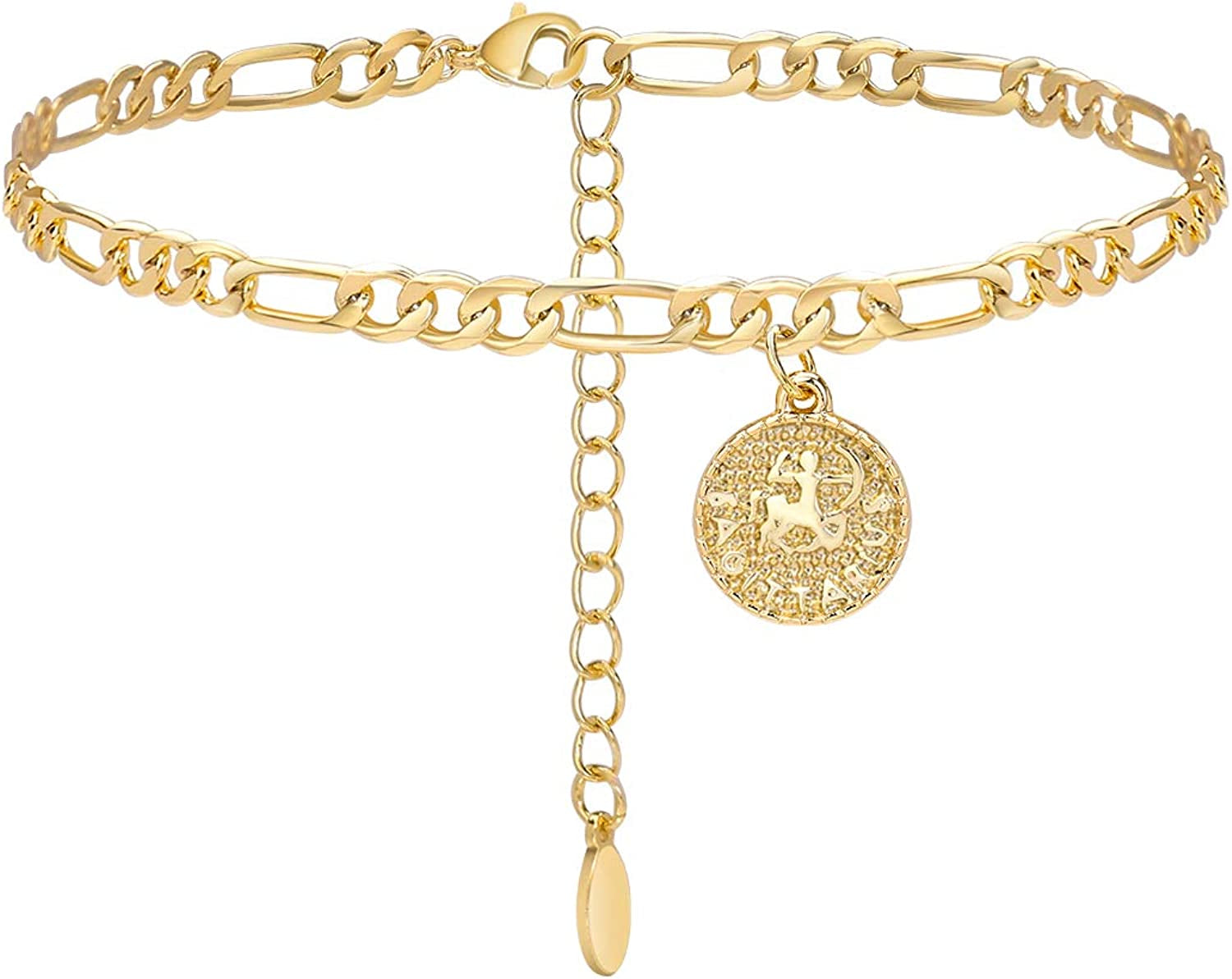 Lcherry Gold Plated Anklets for Women Dainty Zodiac Constellation Anklet Zodiac Sign Disc Ankle Bracelet 14K Real Gold Plated Anklets for Women Apparel & Accessories > Jewelry > Anklets Lcherry Sagittarius