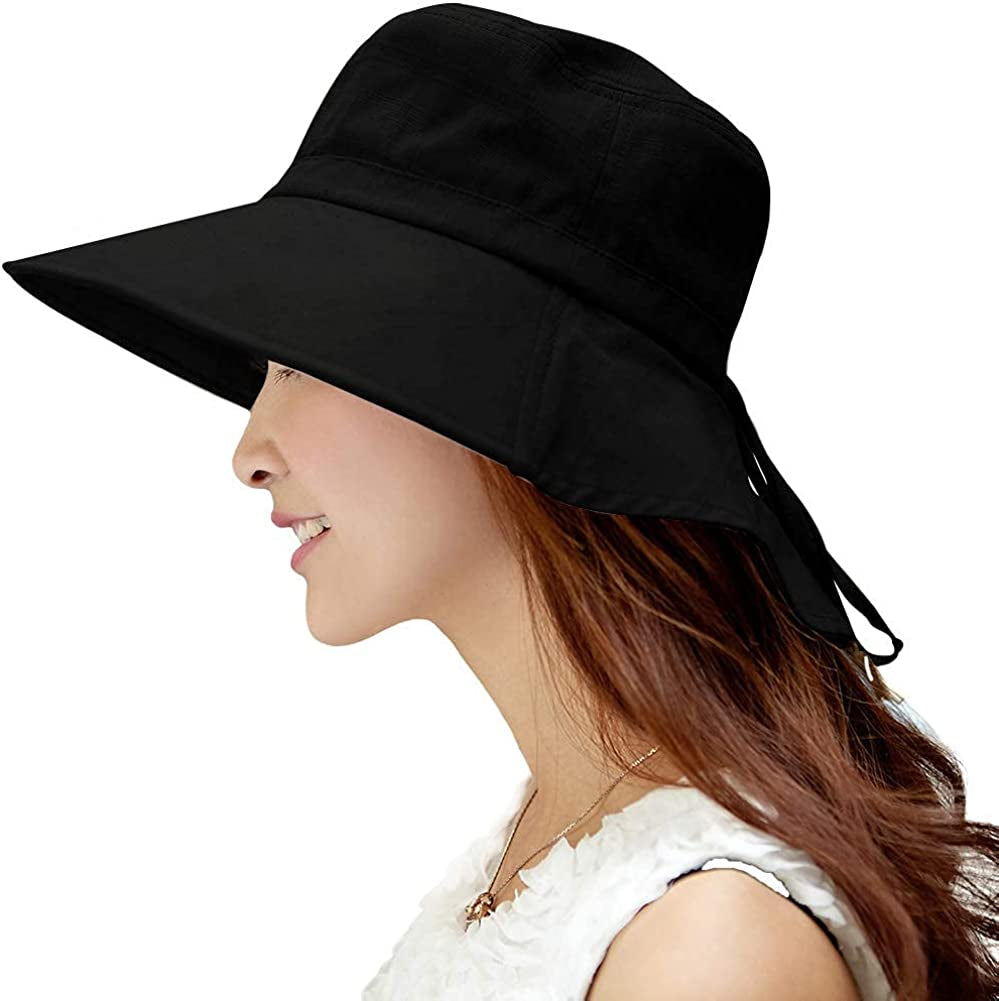 Comhats Womens Summer Flap Cover Cap Cotton UPF 50+ Sun Shade Hat with Neck Cord Apparel & Accessories > Clothing Accessories > Hats Comhats 1005_black Large