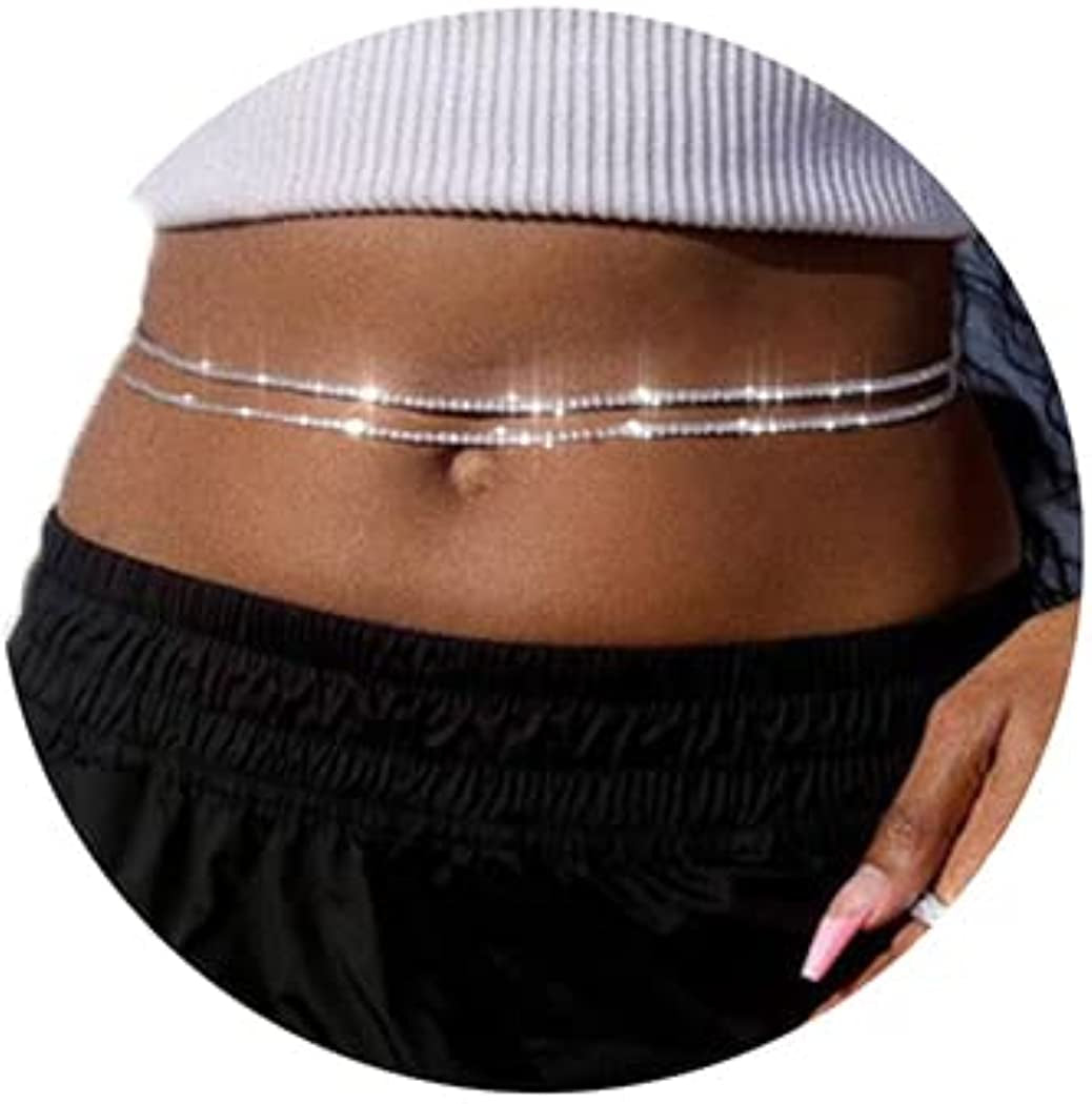Relbcy Boho Crystal Waist Chain Belly Body Chain Festival Body Jewelry Nightclub Accessories for Women and Girls Apparel & Accessories > Jewelry > Body Jewelry Relbcy 2 Layers Silver