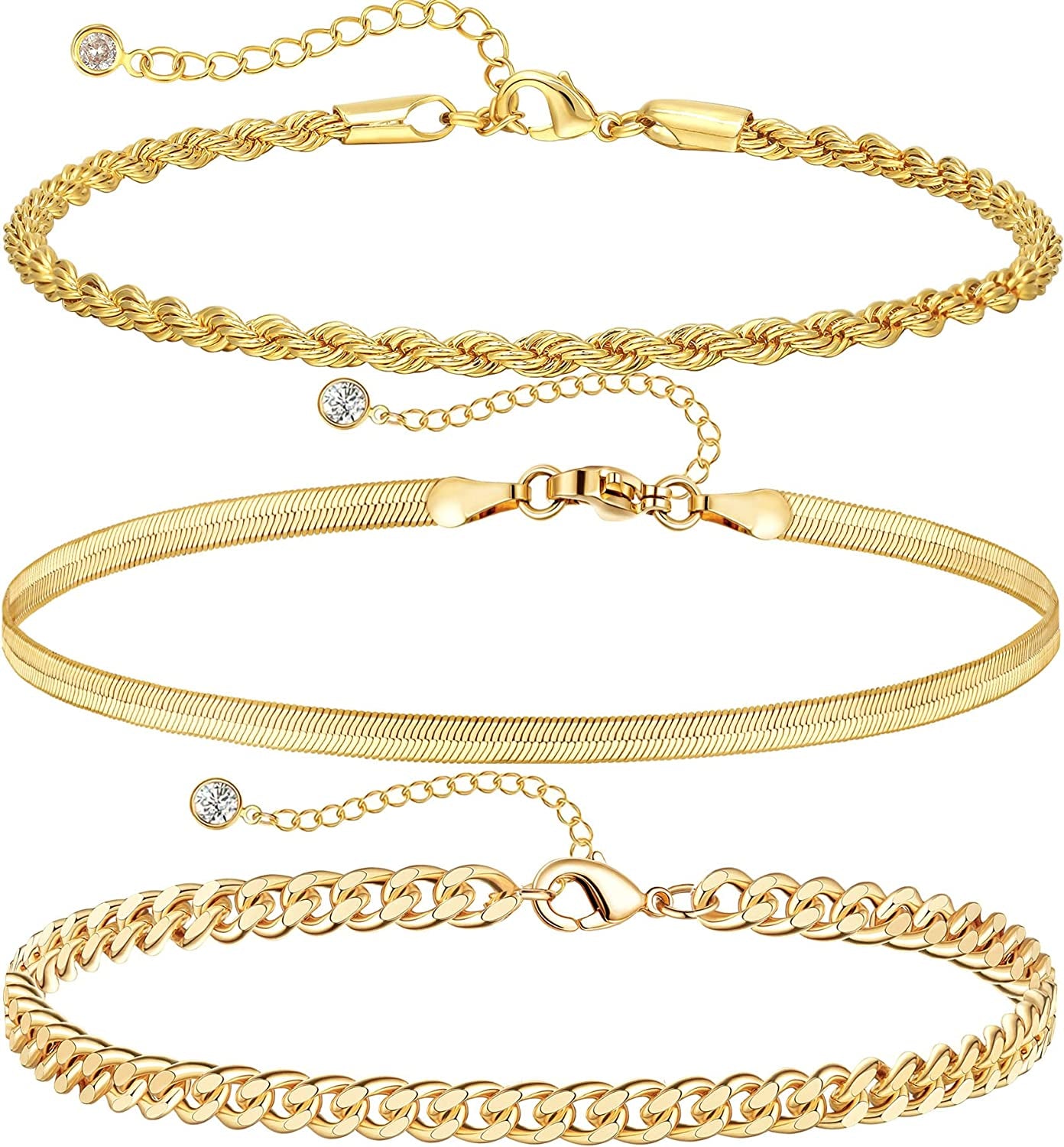 DEARMAY Gold Anklets for Women 14K Gold Ankle Bracelets for Women Waterproof Cuban Link Anklets Set Layered Anklet Bracelets for Women Anklet for Women Gold Jewelry Gift Apparel & Accessories > Jewelry > Anklets DEARMAY D