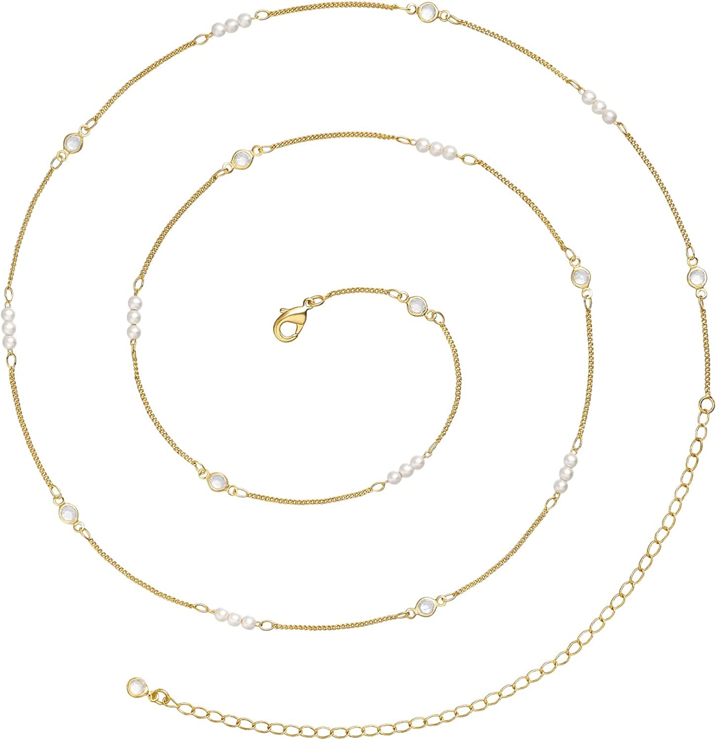 Kissyan Bikini Body Chains for Women, 14K Gold Adjustable Sexy Waist Chain Summer Beach Colorful Cuban Link Pearl Evil Eyes Belly Chain Handmade Jewelry Apparel & Accessories > Jewelry > Body Jewelry KissYan Gold-pearl&cuban