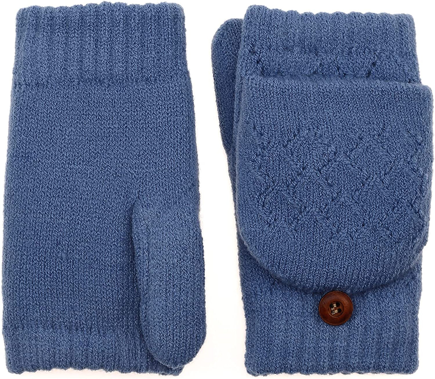 BYOS Women'S Winter Cozy Diamond Pattern Fleece Lined Flip Top Convertible Knit Gloves Mittens Apparel & Accessories > Clothing Accessories > Gloves & Mittens Be Your Own Style Carolina Blue