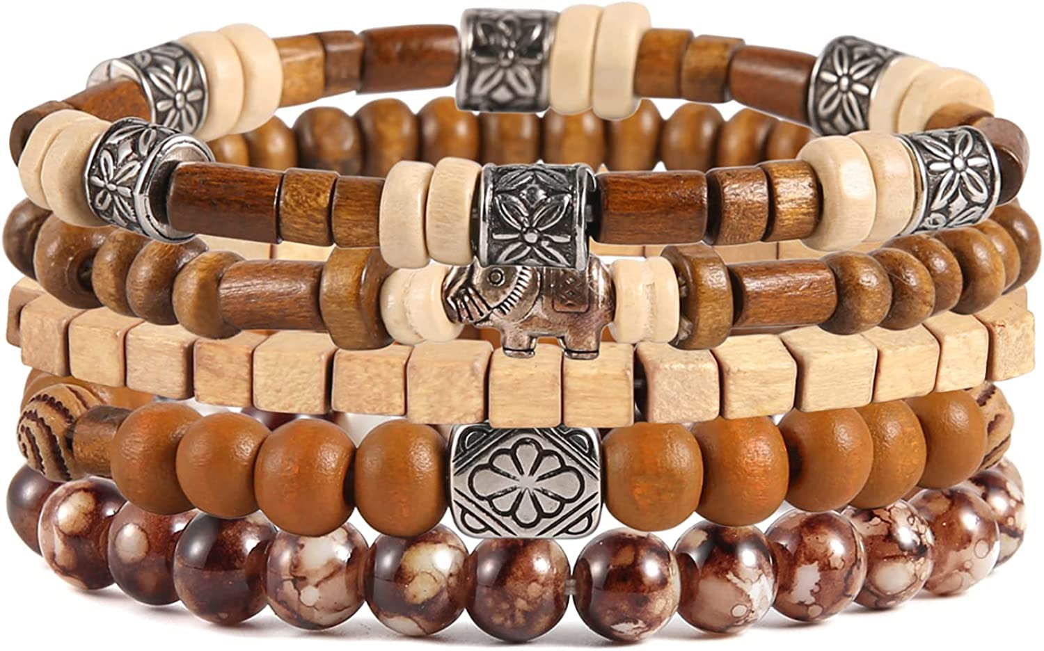 HZMAN Wrap Bracelets Men Women, Hemp Cords Wood Beads Ethnic Tribal Bracelets, Leather Wristbands Apparel & Accessories > Jewelry > Bracelets HZMAN Elephant