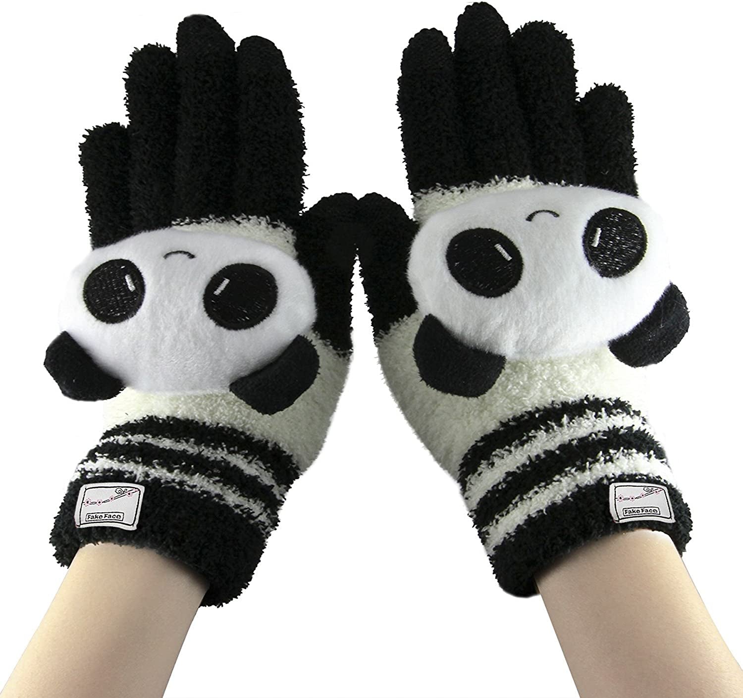 Cute Panda Winter Wool Touchscreen Gloves for Women Girls Windproof Warm Knit Texting Gloves Mittens Gift for Christmas Day Apparel & Accessories > Clothing Accessories > Gloves & Mittens FakeFace Black&white Panda