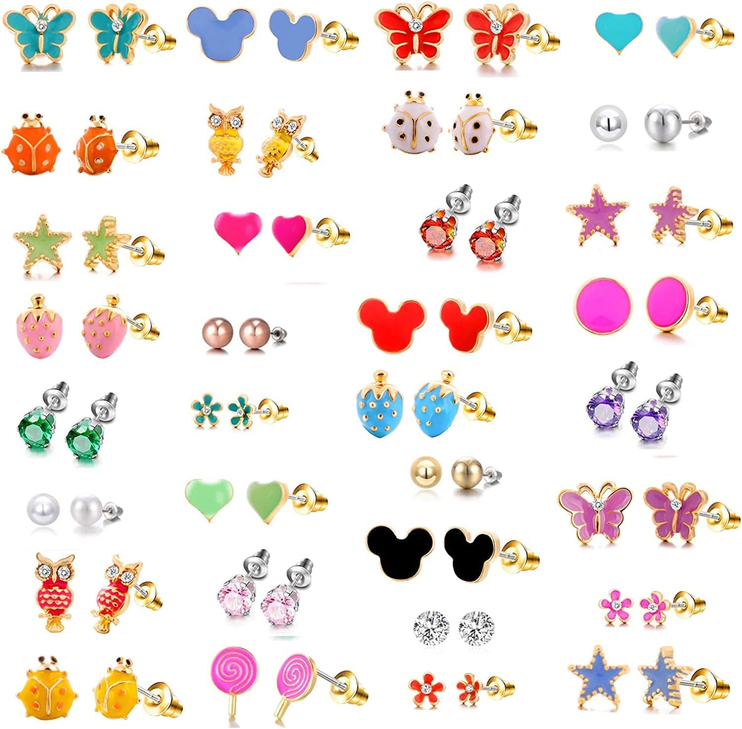 33 Pairs Hypoallergenic Stud Earrins Set for Girls Sensitive Ears with Stainless Steel Post in Vivid Colors and Multi-Styles Apparel & Accessories > Jewelry > Earrings TAMHOO #2-Sweet