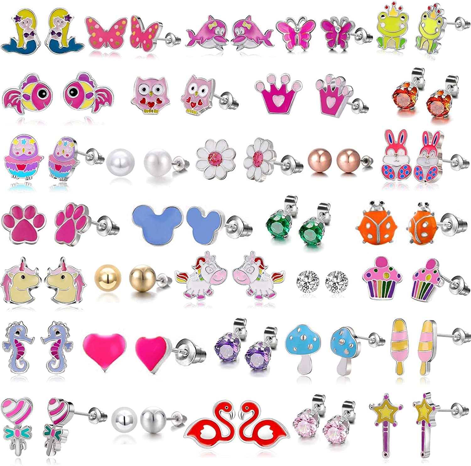 33 Pairs Hypoallergenic Stud Earrins Set for Girls Sensitive Ears with Stainless Steel Post in Vivid Colors and Multi-Styles Apparel & Accessories > Jewelry > Earrings TAMHOO #4-Hppay