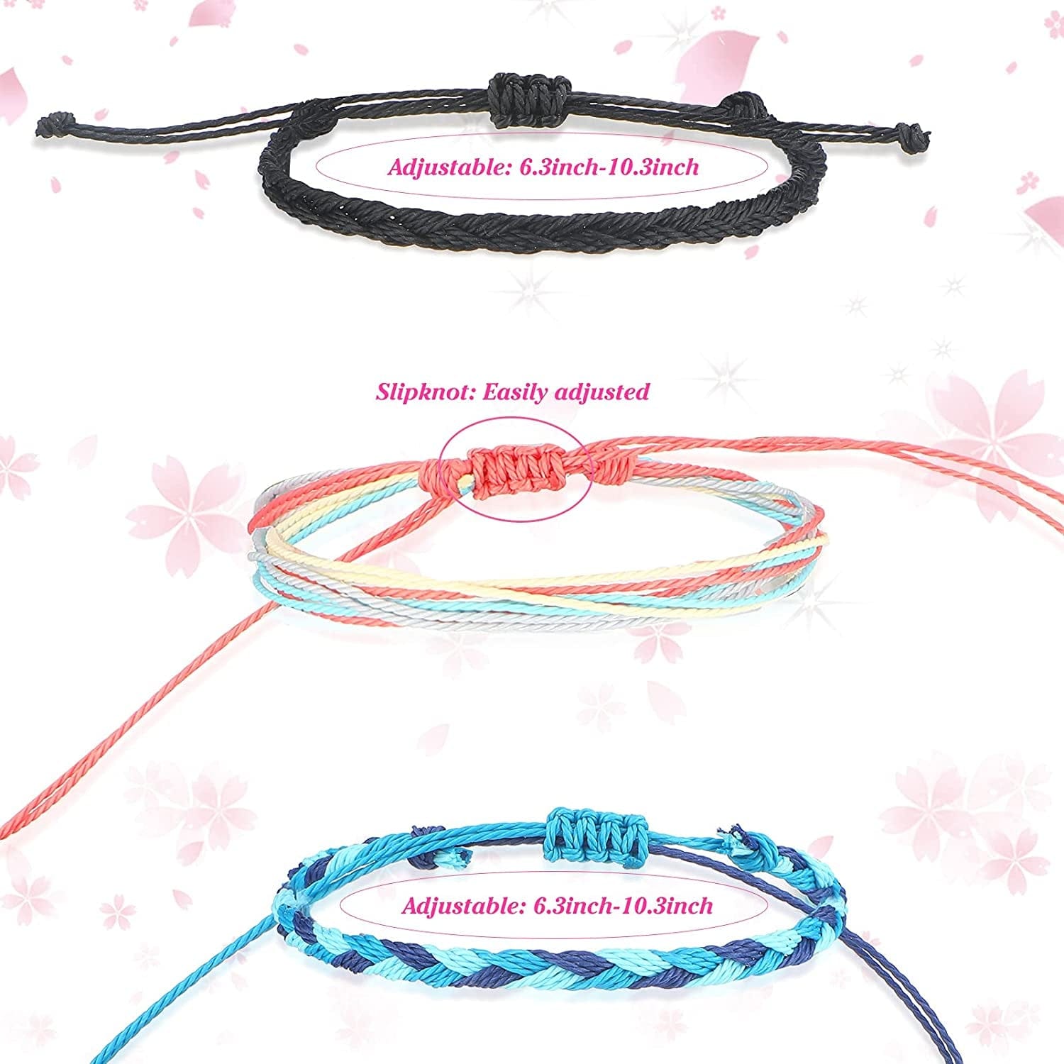 33 Pieces Summer Rope Bracelets Set for Women Sunflower Bracelets Surfer Strand Wave Bracelet Adjustable Friendship Bracelet Handmade Braided Beach Ankle Bracelets Ocean Jewelry for Women Girls Apparel & Accessories > Jewelry > Bracelets Hicarer