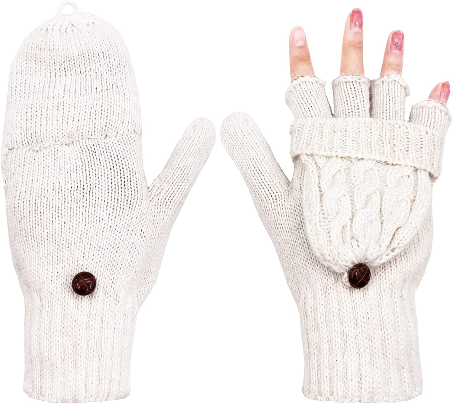 Beurlike Women'S Winter Gloves Warm Wool Knitted Convertible Fingerless Mittens Apparel & Accessories > Clothing Accessories > Gloves & Mittens Beurlike White