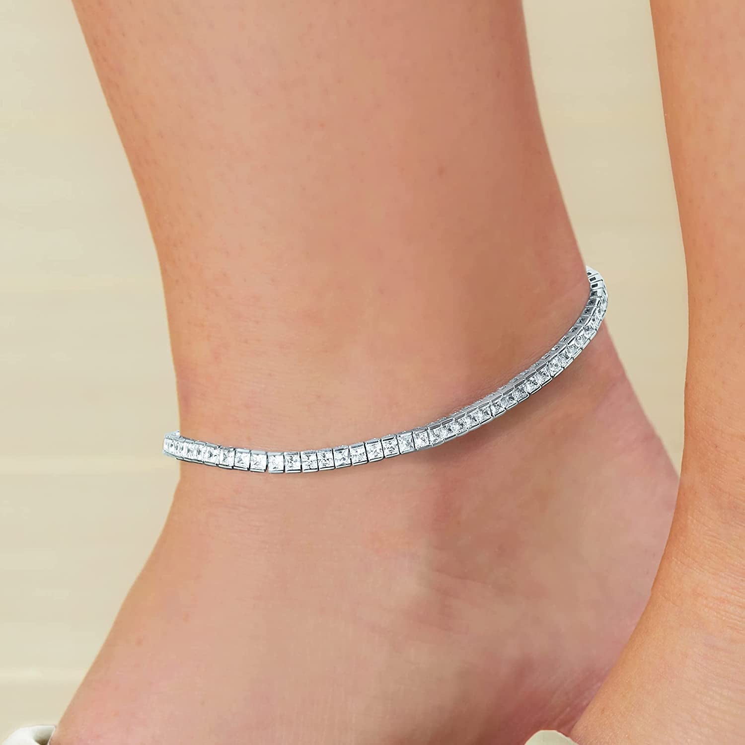 Ross-Simons 10.35 Ct. T.W. Princess-Cut CZ Tennis Anklet in Sterling Silver. 9 Inches Apparel & Accessories > Jewelry > Anklets Ross-Simons