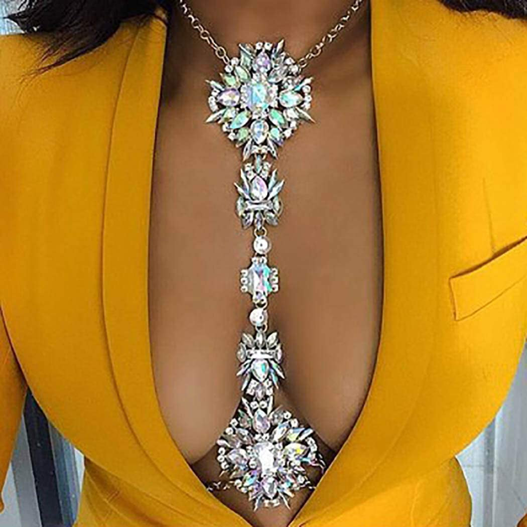 ELABEST Boho Rhinestone Statement Chest Chain Crystal Necklace Body Chain Summer Beach Body Jewelry Accessories for Women and Girls Apparel & Accessories > Jewelry > Body Jewelry ELABEST AB Colorful