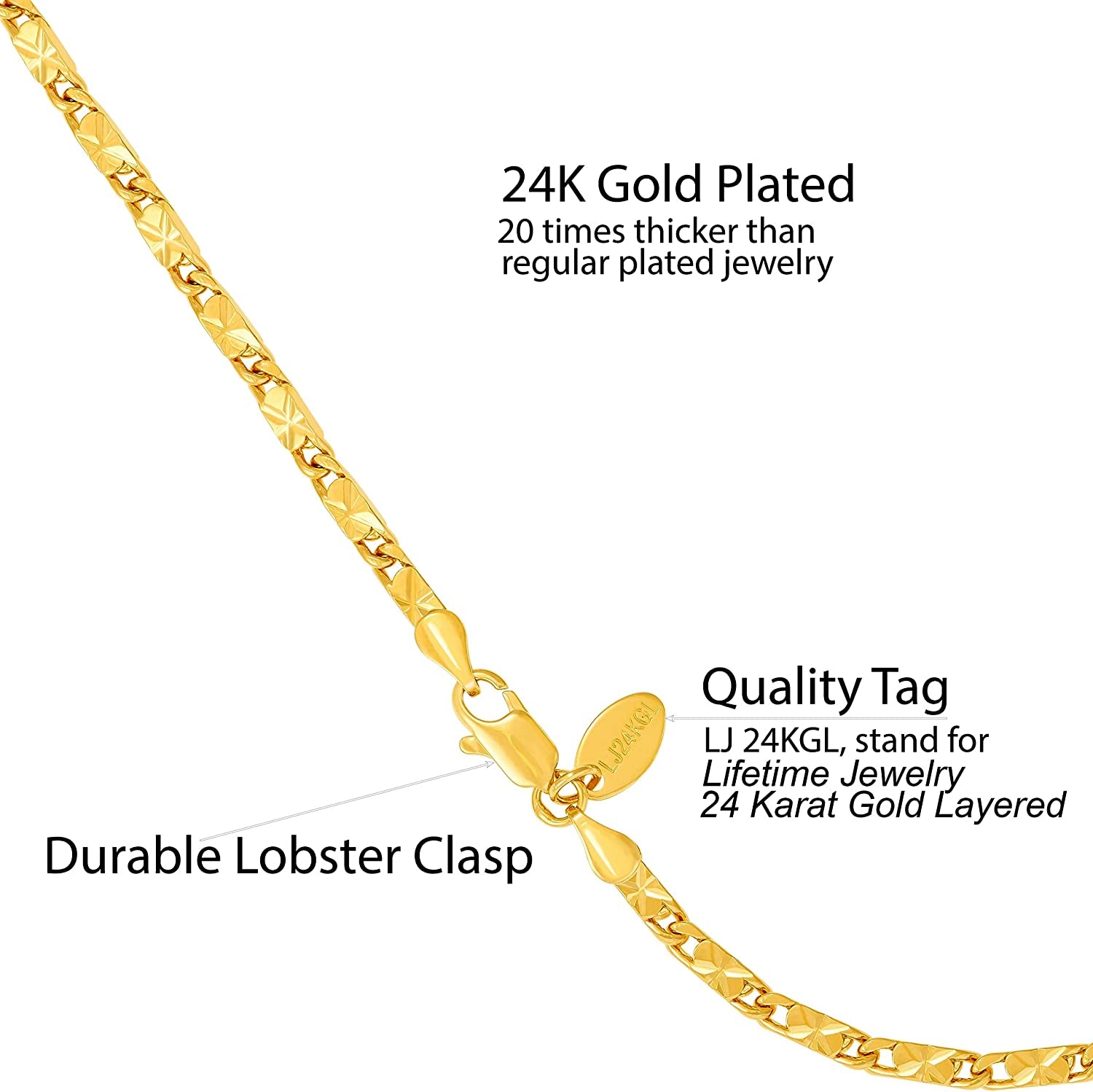 LIFETIME JEWELRY 4Mm Diamond Cut Star Flat Link Chain Anklet 24K Gold Plated Apparel & Accessories > Jewelry > Anklets Lifetime Products Group