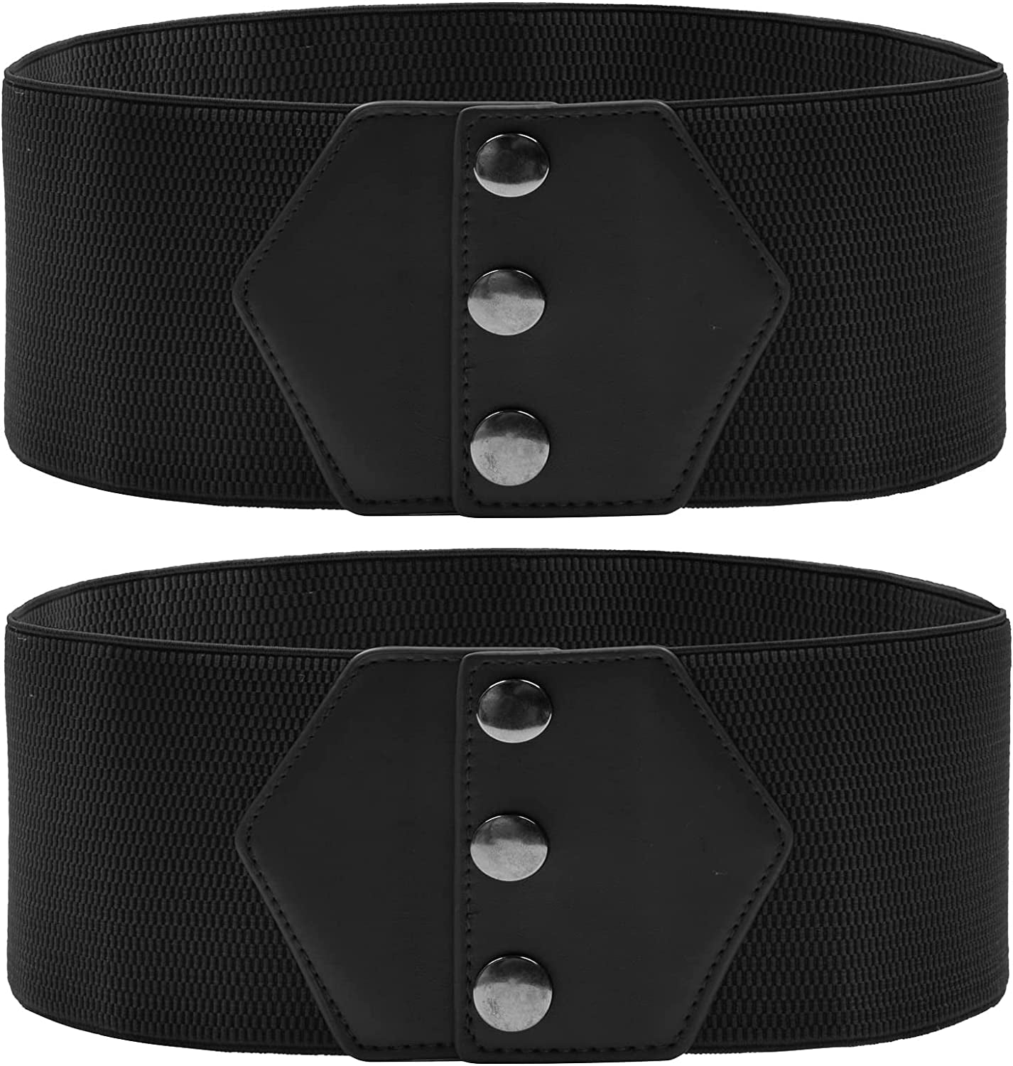 GRACE KARIN Women'S Snap-Button Corset Belt Wide Elastic Belts for Dress Stretchy Waistband Apparel & Accessories > Clothing Accessories > Belts GRACE KARIN Black + Black Small