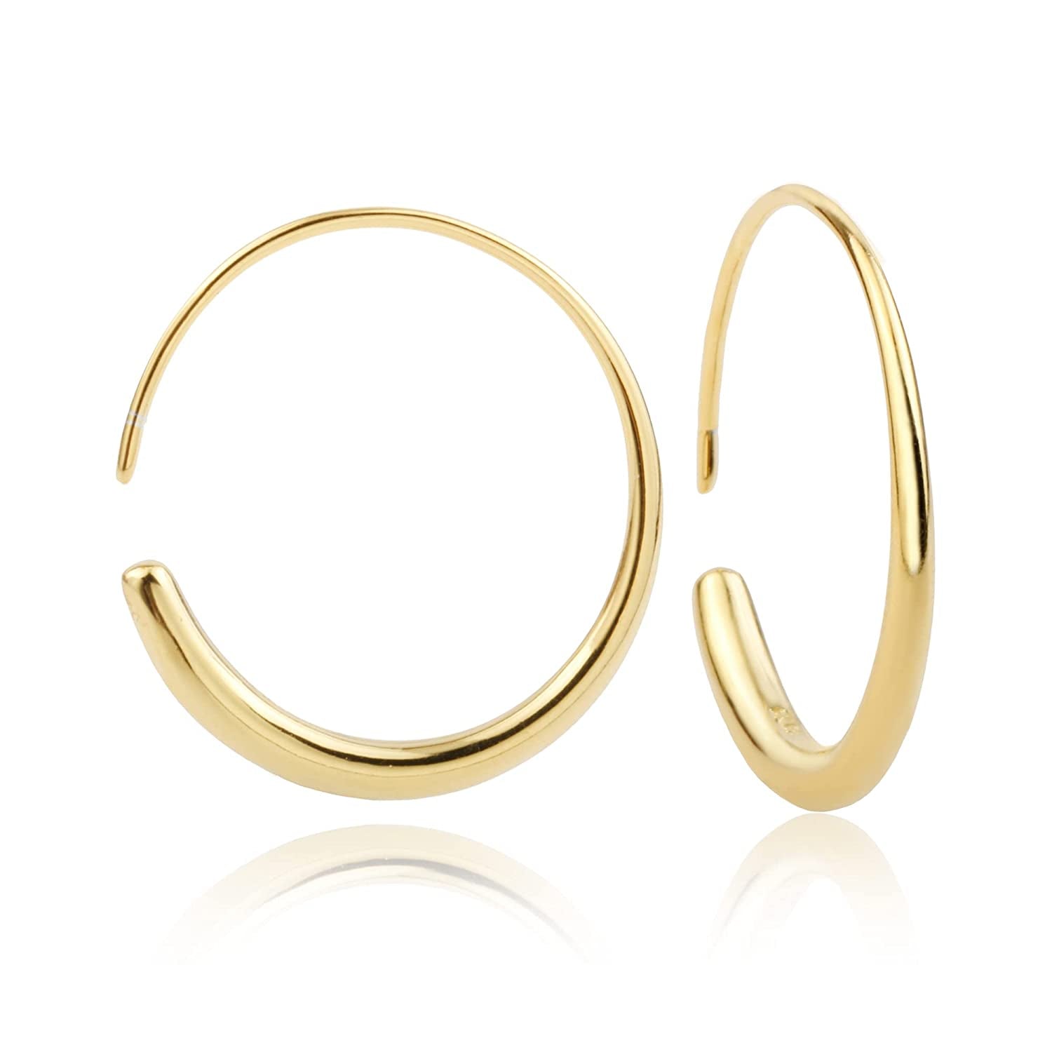 Pull through Earrings Sterling Silver Wire Open Hoops Threader Earrings Apparel & Accessories > Jewelry > Earrings Kakikaki Yellow Gold Colored-Round