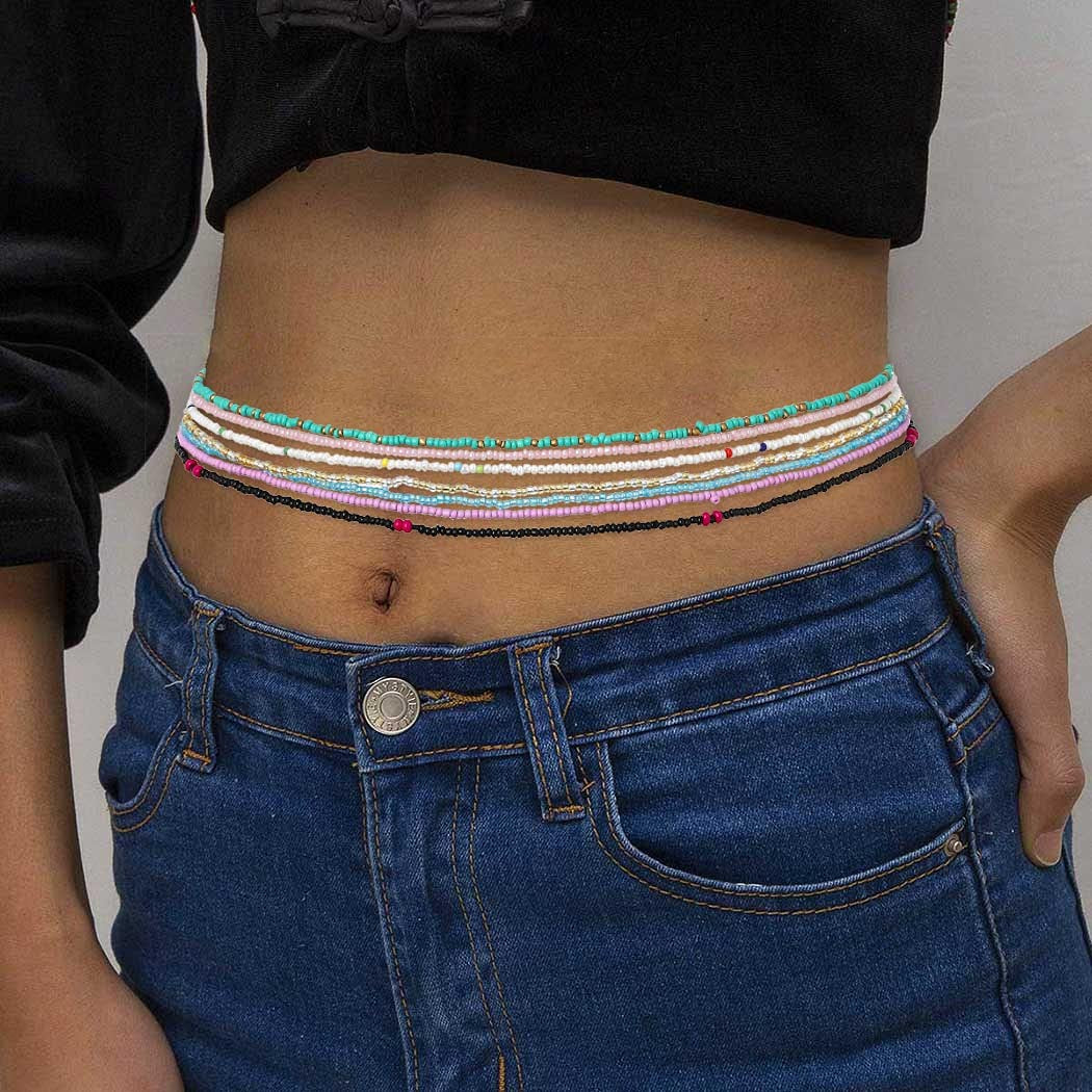 ELABEST Fashion Beads Waist Chain African Belly Bead Body Chain Beach 7Pcs Waist Jewelry Summer Body Accessories for Women (7Pcs-3) Apparel & Accessories > Jewelry > Body Jewelry ELABEST