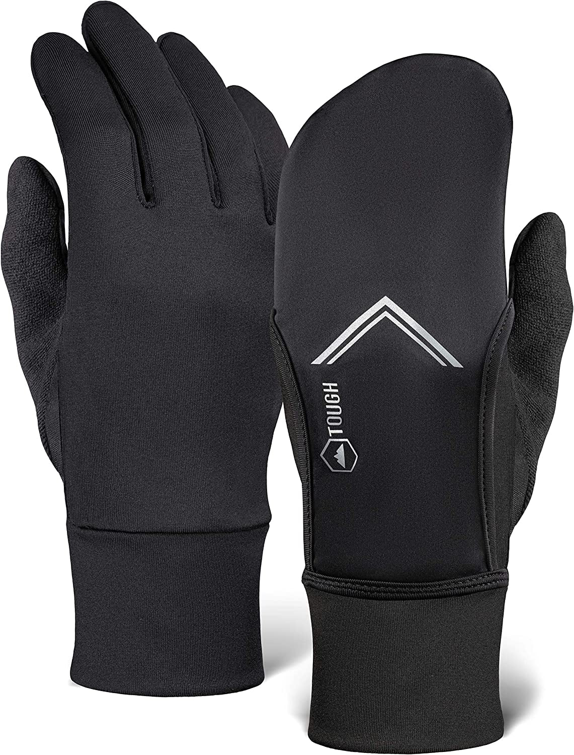 Running Mitten Gloves with Touch Screen - Winter Glove Liners with Convertible Mittens Cover for Texting, Cycling & Driving - Thin, Lightweight, Warm Cold Weather Thermal Sports Gloves for Men & Women Apparel & Accessories > Clothing Accessories > Gloves & Mittens Tough Outdoors Medium / Large