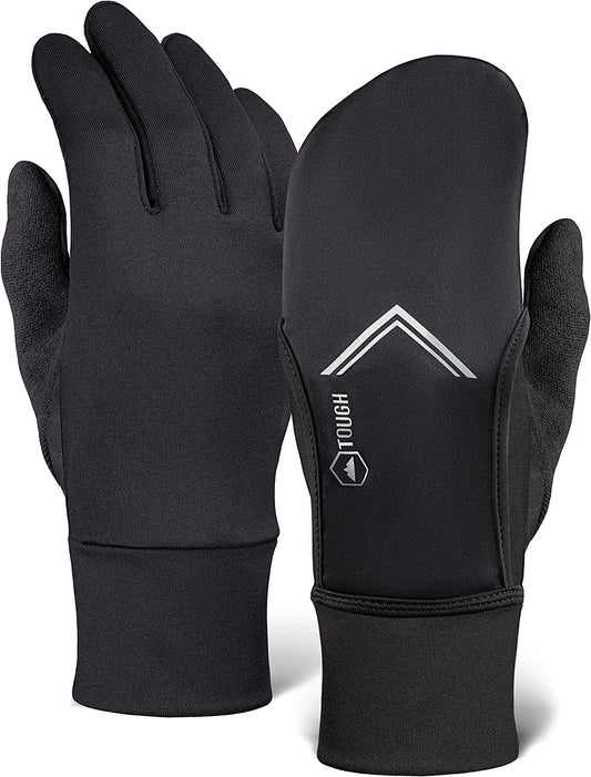 Running Mitten Gloves with Touch Screen - Winter Glove Liners with Convertible Mittens Cover for Texting, Cycling & Driving - Thin, Lightweight, Warm Cold Weather Thermal Sports Gloves for Men & Women Apparel & Accessories > Clothing Accessories > Gloves & Mittens Tough Outdoors Medium / Large