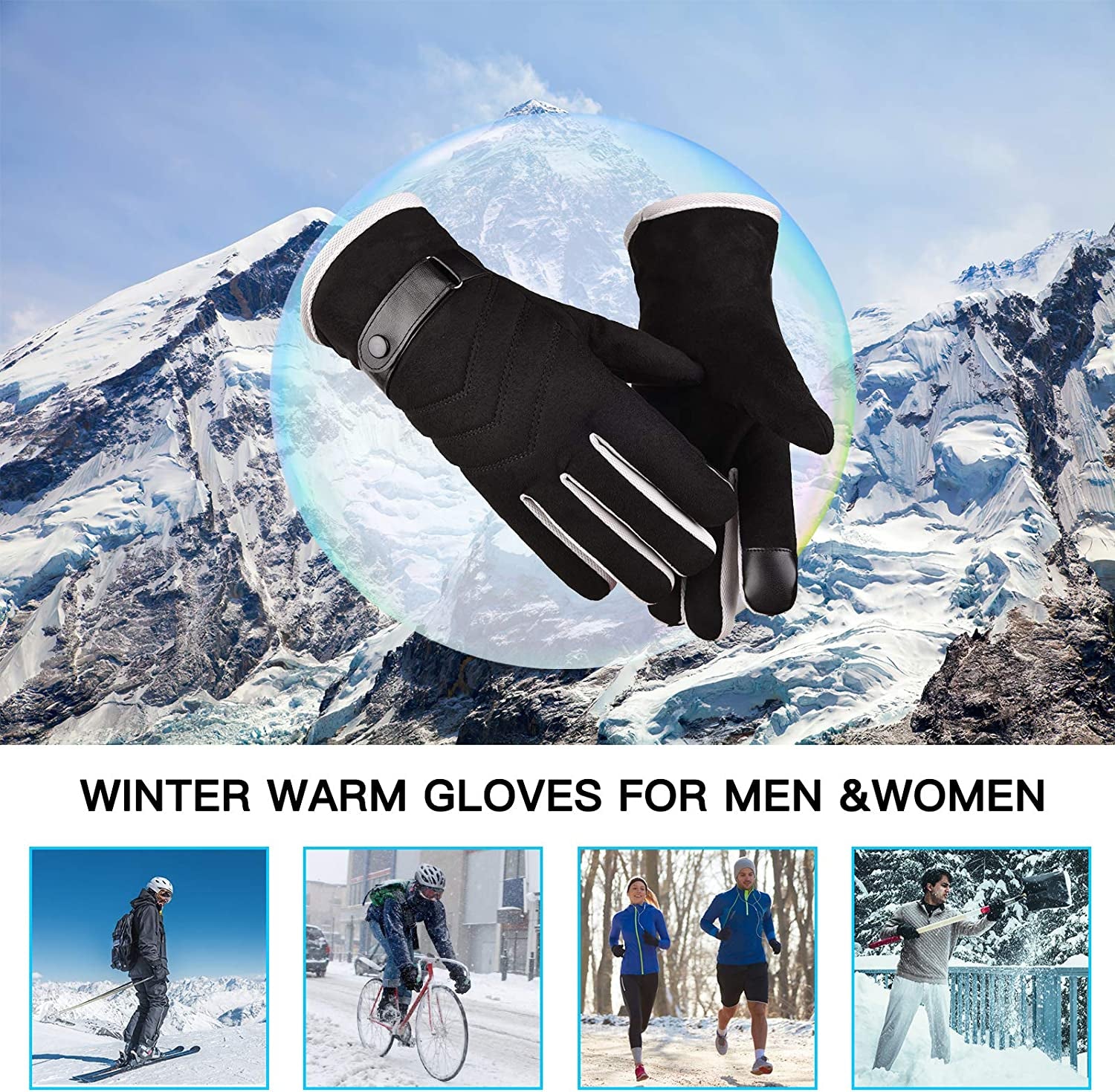 Migoo Winter Warm Gloves for Men Women, Windproof Thermal Gloves for Cold Weather Anti-Slip Snow Gloves for Driving Cycling Running Skiing Fishing Hiking Outdoor Sports Black Apparel & Accessories > Clothing Accessories > Gloves & Mittens MiGoo