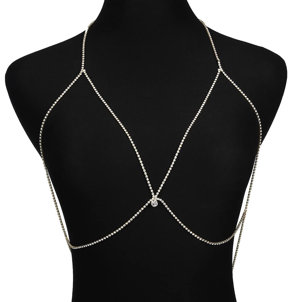 Asooll Crystal Body Chain Rhinestone Chest Chain Bikini Bra Jewelry Fashion Beach Prom Rave Body Accessories Jewelry for Women and Girls (Silver) Apparel & Accessories > Jewelry > Body Jewelry Asooll