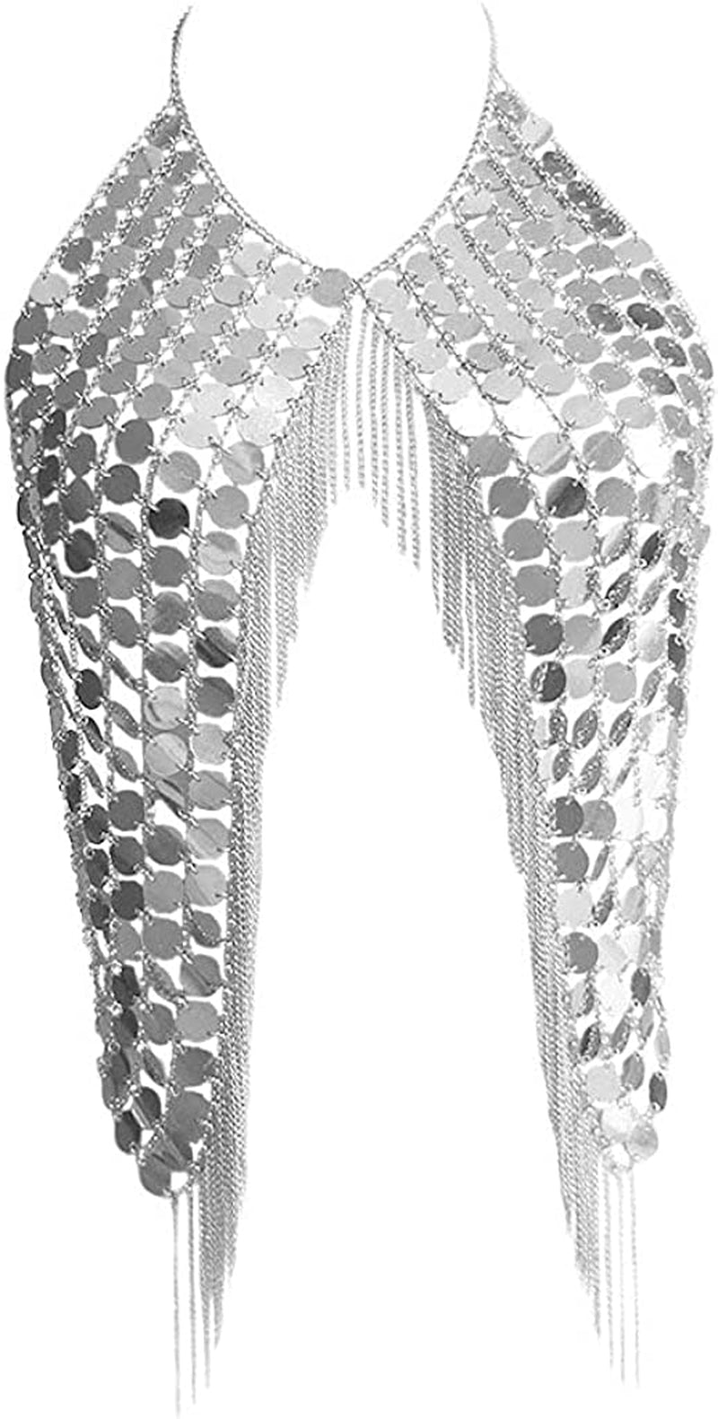 Sinkcangwu Women'S Body Chain Necklace Sexy Bra Jewelry Harness Top for Wedding Halloween Costume Apparel & Accessories > Jewelry > Body Jewelry Sinkcangwu Silver