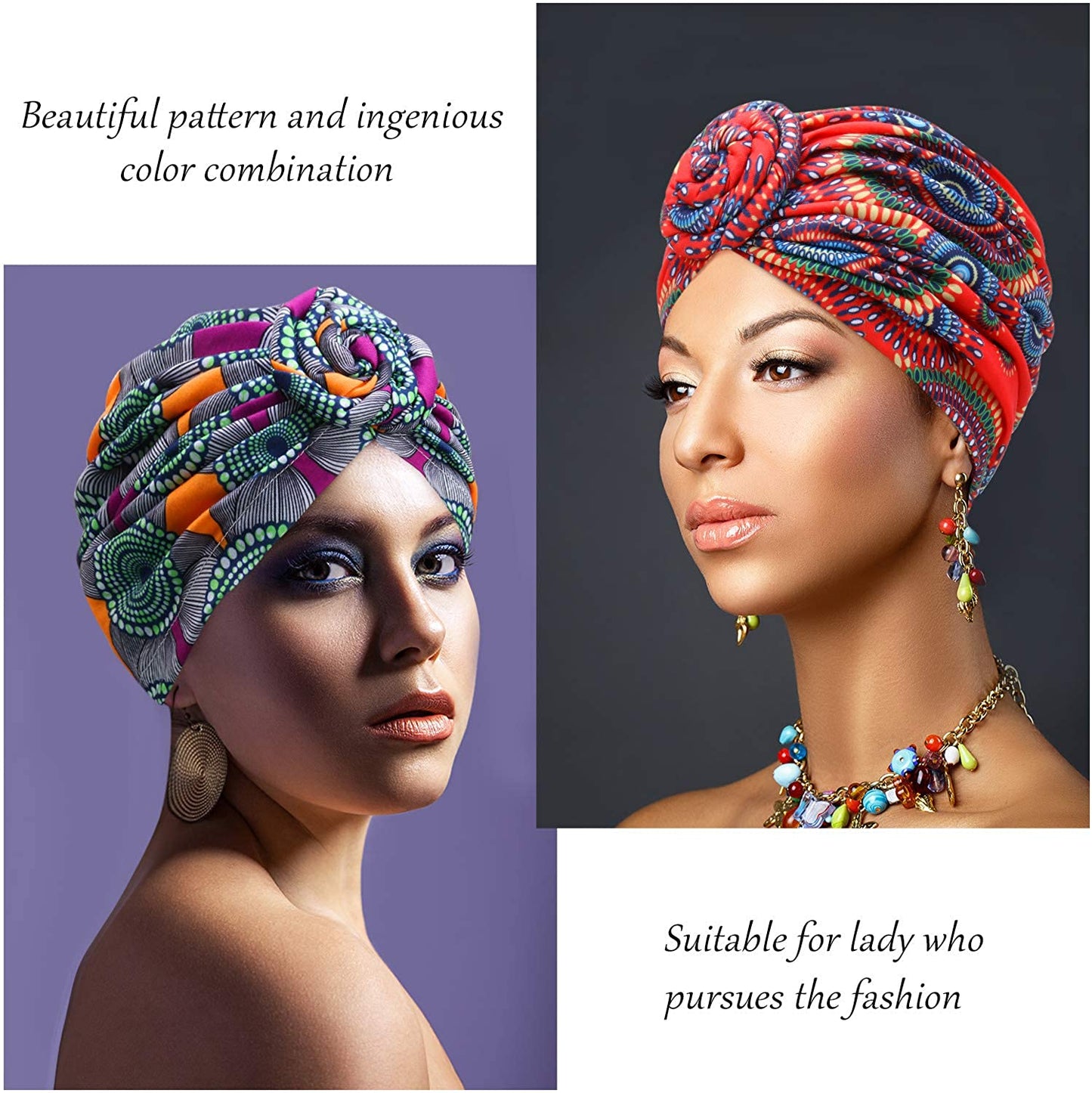 SATINIOR 4 Pieces African Pattern Headwrap Pre-Tied Bonnet Turban Knot Beanie Cap Headwrap Hat Apparel & Accessories > Clothing Accessories > Headwear SATINIOR
