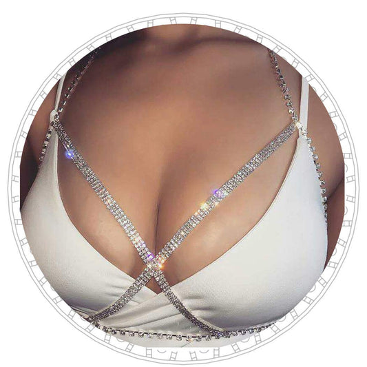 Jeweky Boho Crystal Body Chain Silver Rhinestone Harness Bra Jewelry Beach Bikini Body Jewelry for Women and Girls Apparel & Accessories > Jewelry > Body Jewelry Artist Unknown