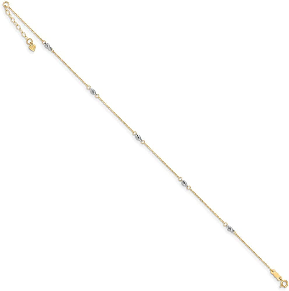 Solid 14K Yellow and White Gold Two Tone Cable Foot Chain Ankle Bracelet Rope Foot Chain Ankle Bracelet 1In Ext Anklet 9" Apparel & Accessories > Jewelry > Anklets Sonia Jewels