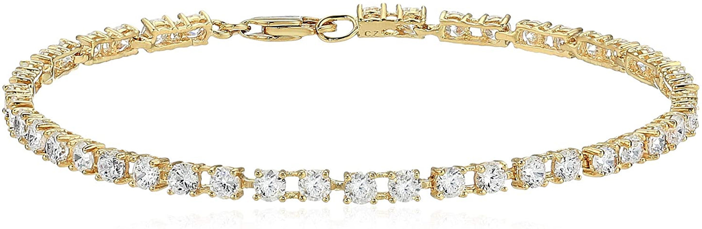 Essentials Plated Sterling Silver round Cut Cubic Zirconia Tennis Bracelet Apparel & Accessories > Jewelry > Bracelets KYLIE MAX Yellow Gold Plated Sterling Silver 3mm 7.25" length