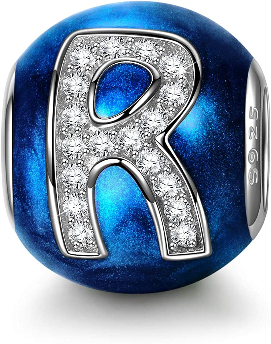 NINAQUEEN Letter Charms A-Z Beads, 925 Sterling Silver with Enamel and Cubic Zirconia, Fit Charms Bracelet and Necklace, Jewelry Box for Personalized Gift Apparel & Accessories > Jewelry > Bracelets NINAQUEEN R