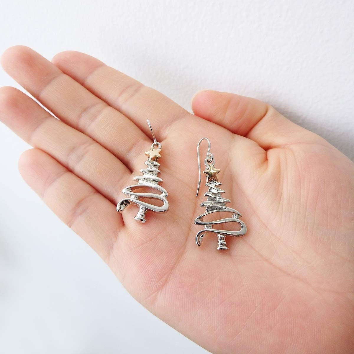 Cute Christmas Tree Piercing Dangle Earrings Golden Silver Two Tone Women Girls Holiday Gift Apparel & Accessories > Jewelry > Earrings RareLove