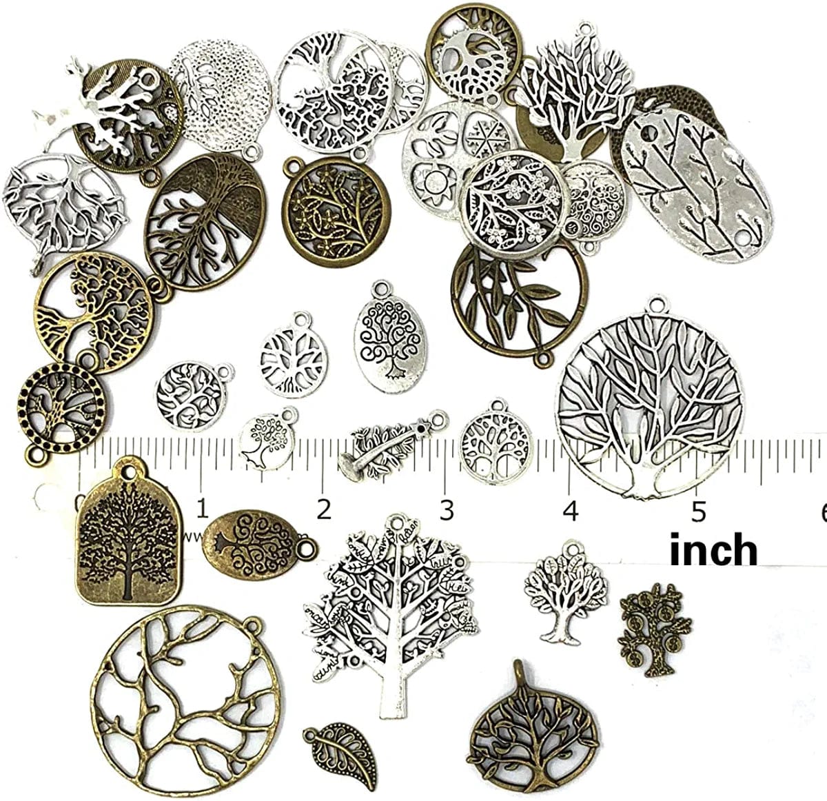 35 PCS Mixed Tree of Life Charms Pendents DIY for Necklace Bracelet Jewelry Making and Crafting, Antique Silver&Bronze Tones
