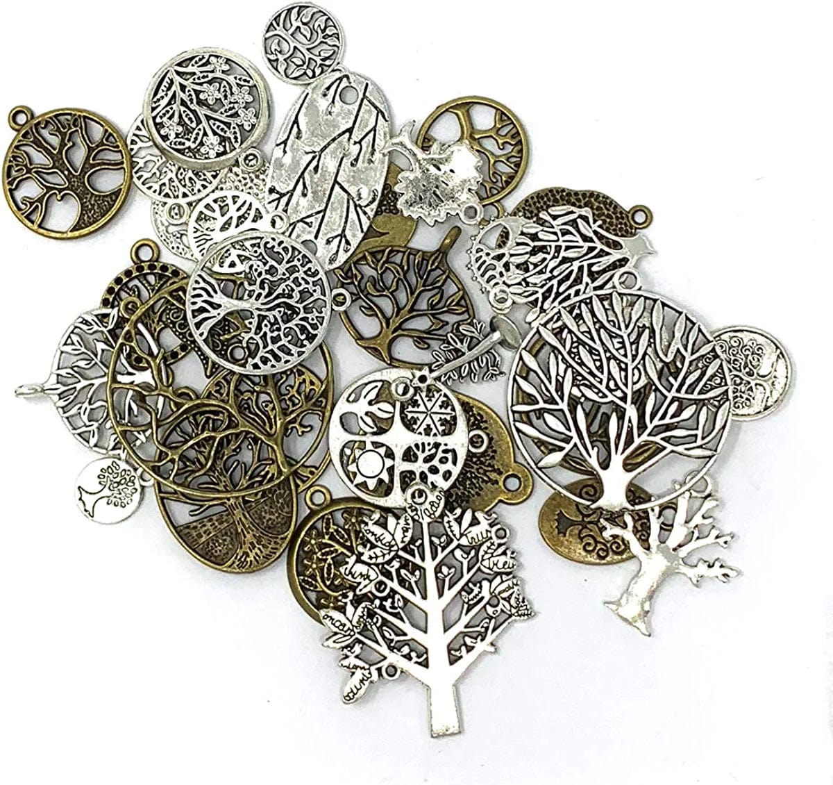35 PCS Mixed Tree of Life Charms Pendents DIY for Necklace Bracelet Jewelry Making and Crafting, Antique Silver&Bronze Tones