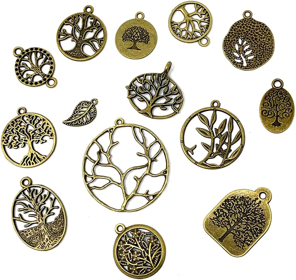 35 PCS Mixed Tree of Life Charms Pendents DIY for Necklace Bracelet Jewelry Making and Crafting, Antique Silver&Bronze Tones