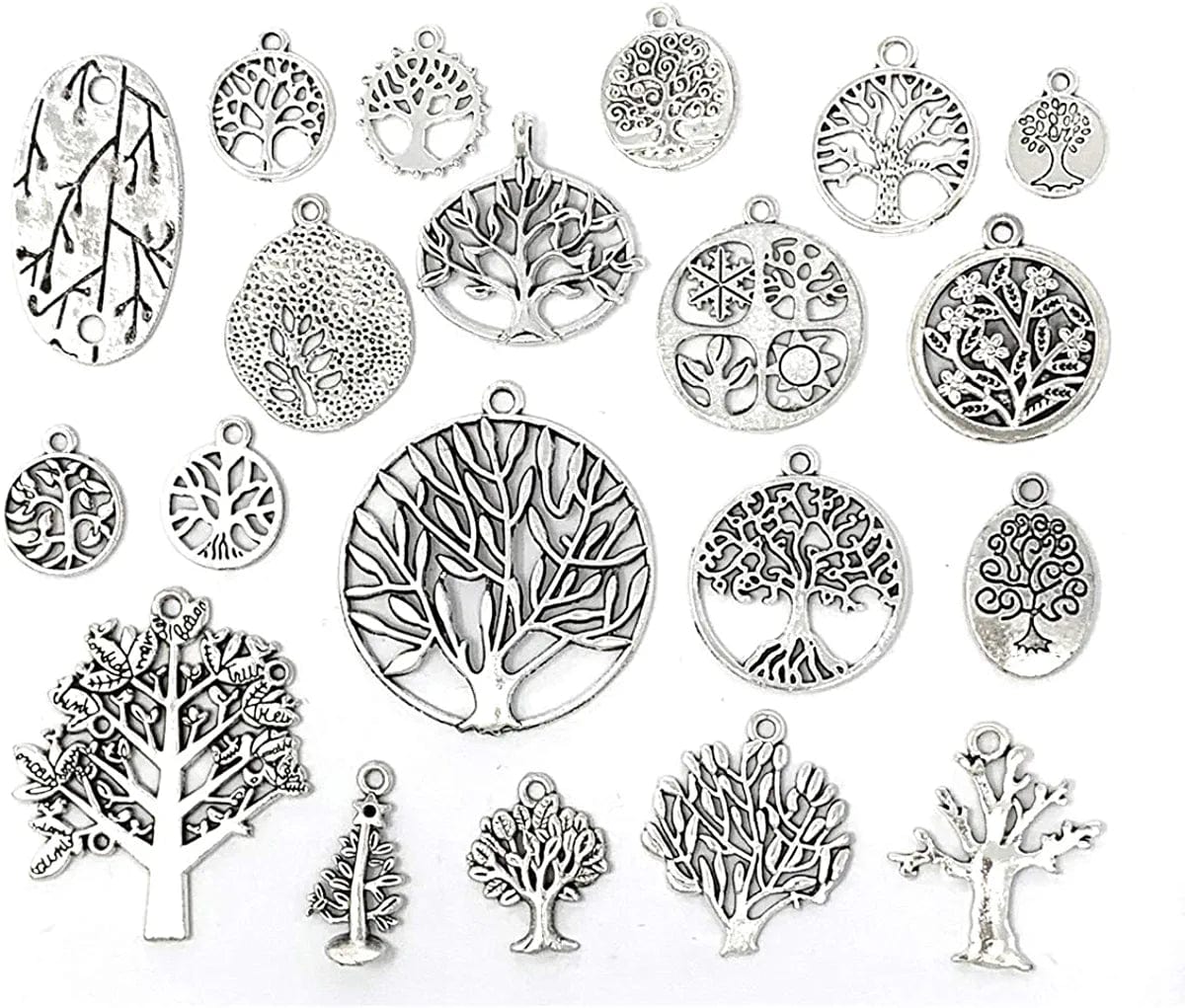 35 PCS Mixed Tree of Life Charms Pendents DIY for Necklace Bracelet Jewelry Making and Crafting, Antique Silver&Bronze Tones